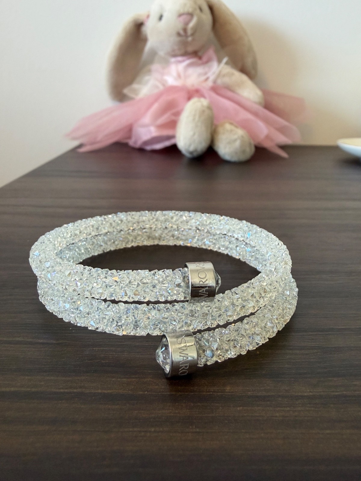 Swarovski Crystaldust Double Wrap Bangle Medium Clear White Crystal Pave