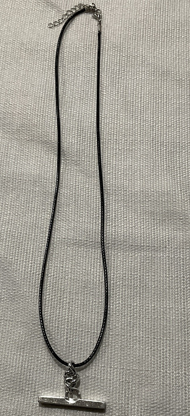 Black Cord Necklace Silver-Tone Bar Pendant Lobster Clasp No Stone