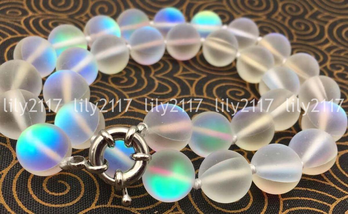 6/8/10/12mm white Gleamy Rainbow Moonstone Round Gemstone Beads Necklace 18”
