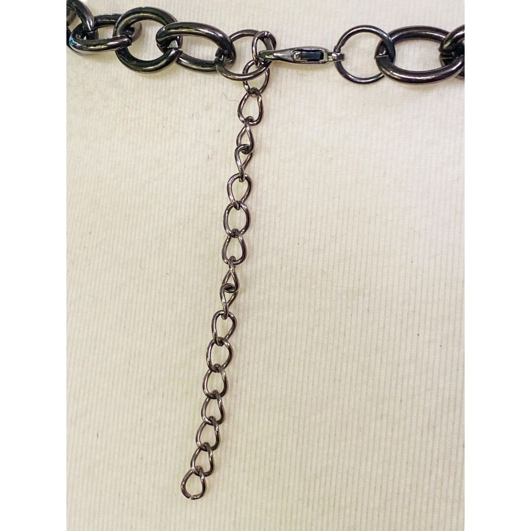 Pewter Color Layered Look Necklace Red Bead Lobster Clasp 27″ Long