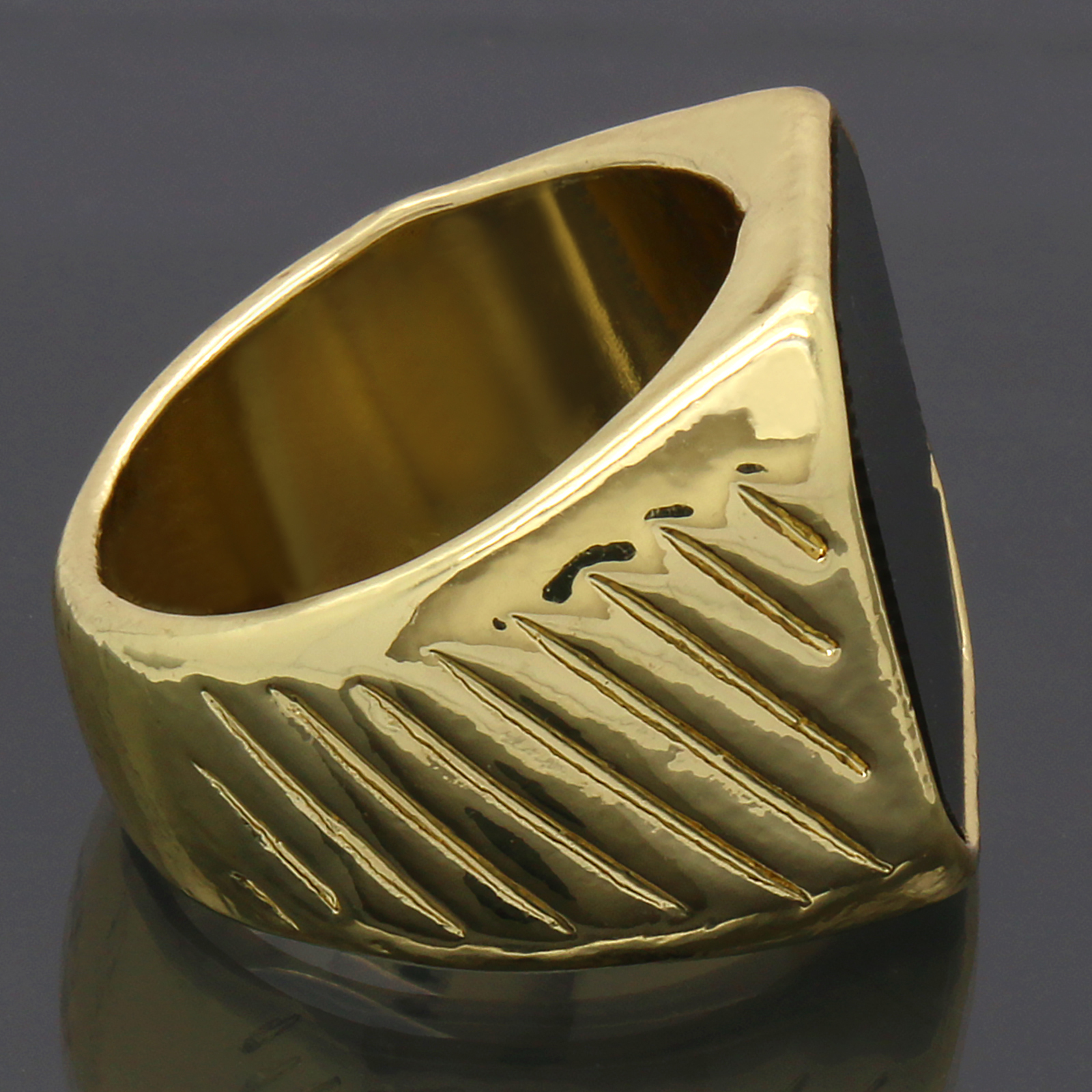 Mens 14k Gold Plated Hip Hop Style Black Top Pinky Ring