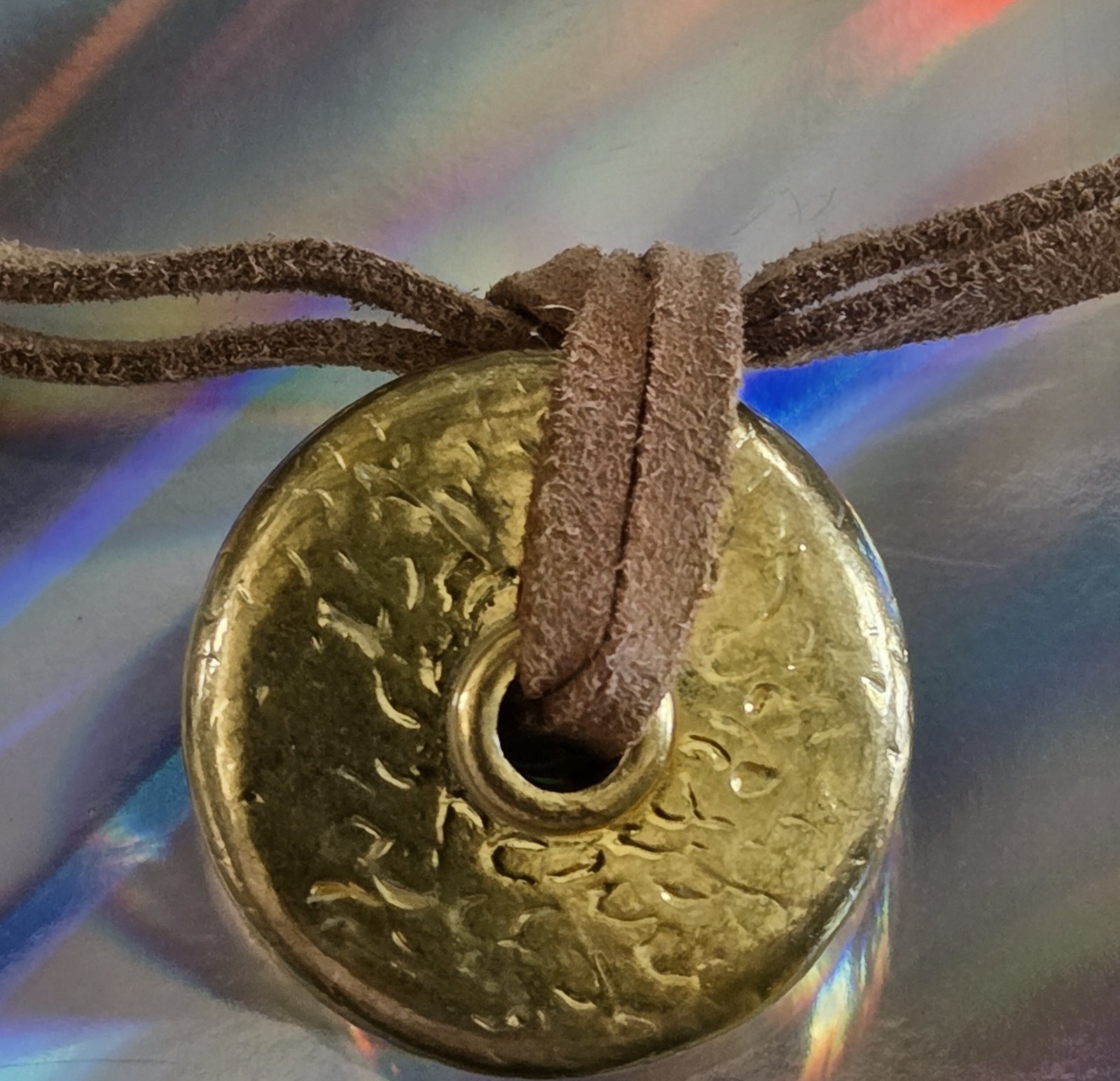 Suede Cord Necklace Gold Tone Beads Round Charm Pendant Adjustable 21″