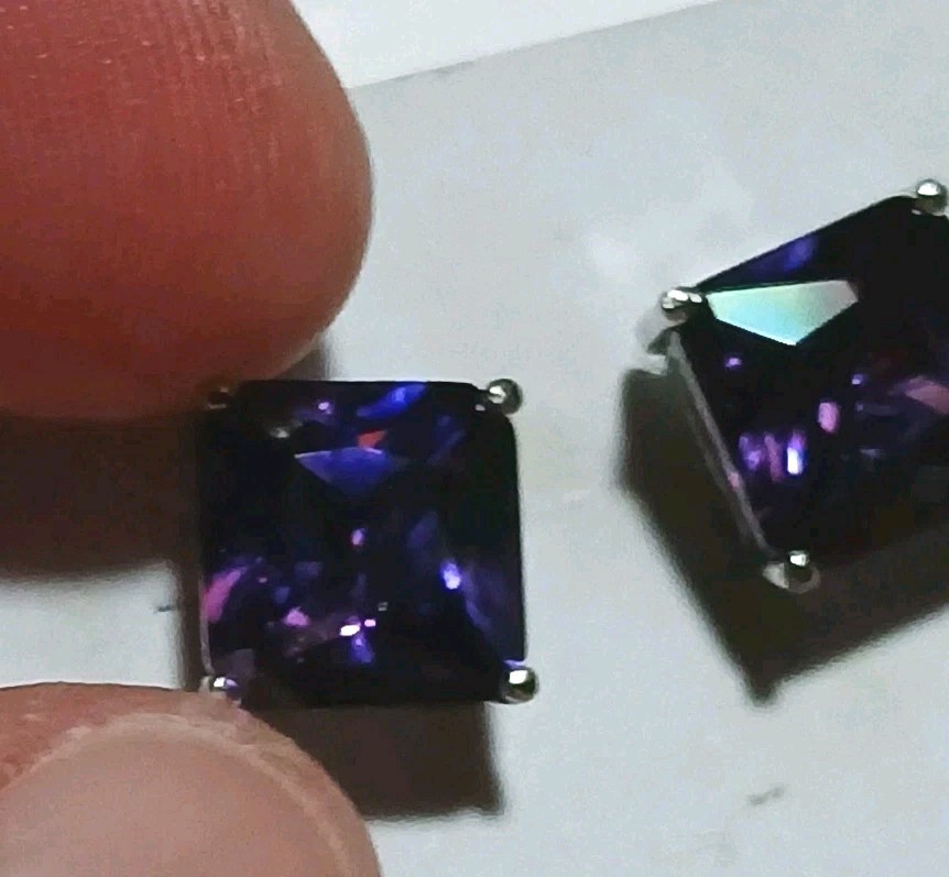 Cubic Zirconia Earrings Small Square Deep Purple