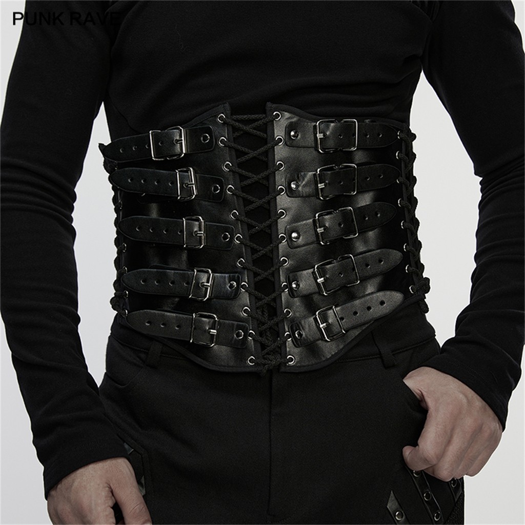 PUNK RAVE Gothic Black Boned Waist Training Corset Overbust Bustier Shaper