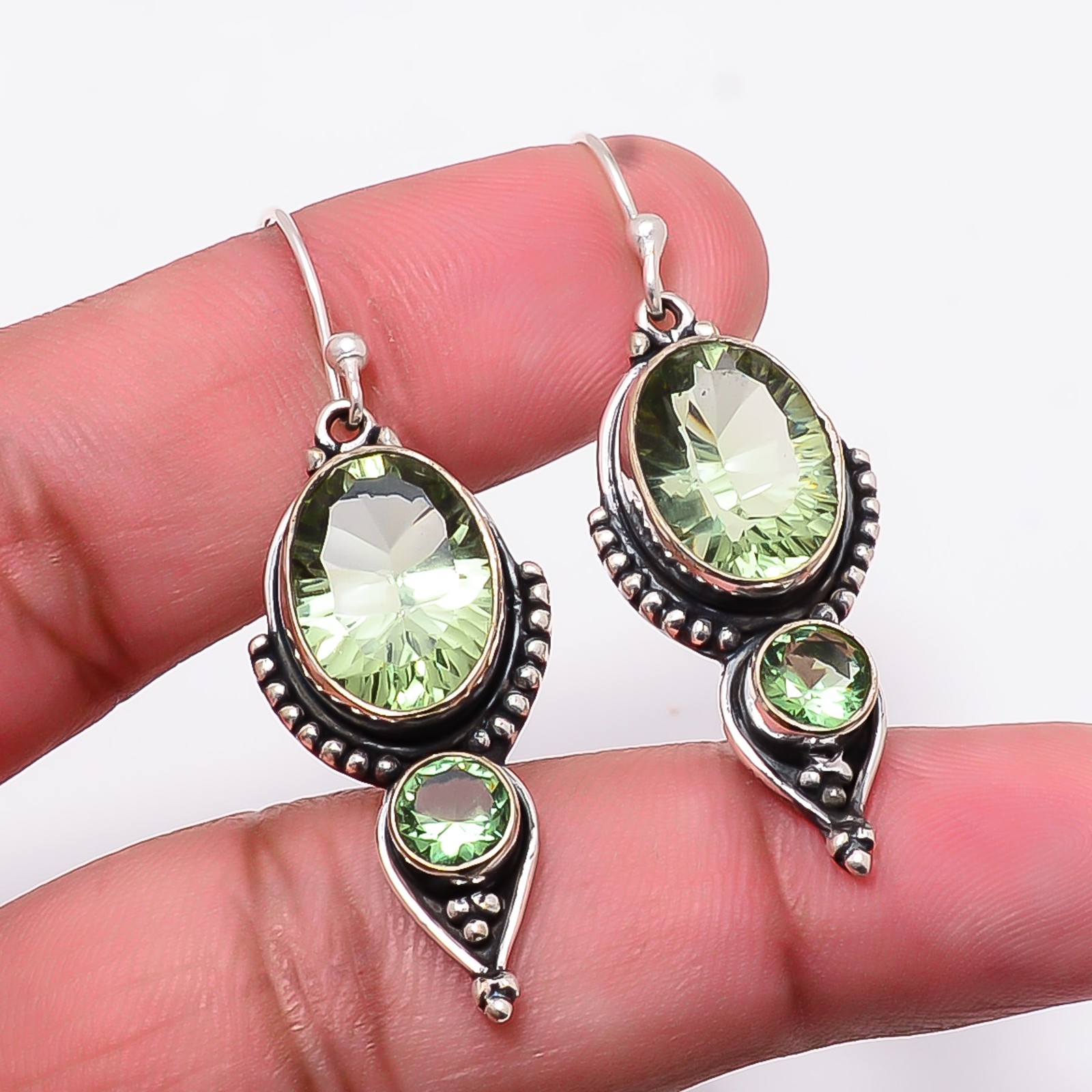 Concave Cut Green Amethyst Oxidised 925 Sterling Silver Earring 1.82 E1095412442
