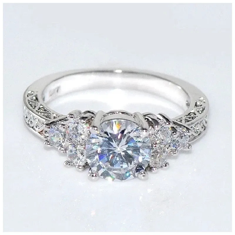 Women’s Crystal Inlaid Stainless Steel Cz Engagement Anniversary Ring Size 6-10