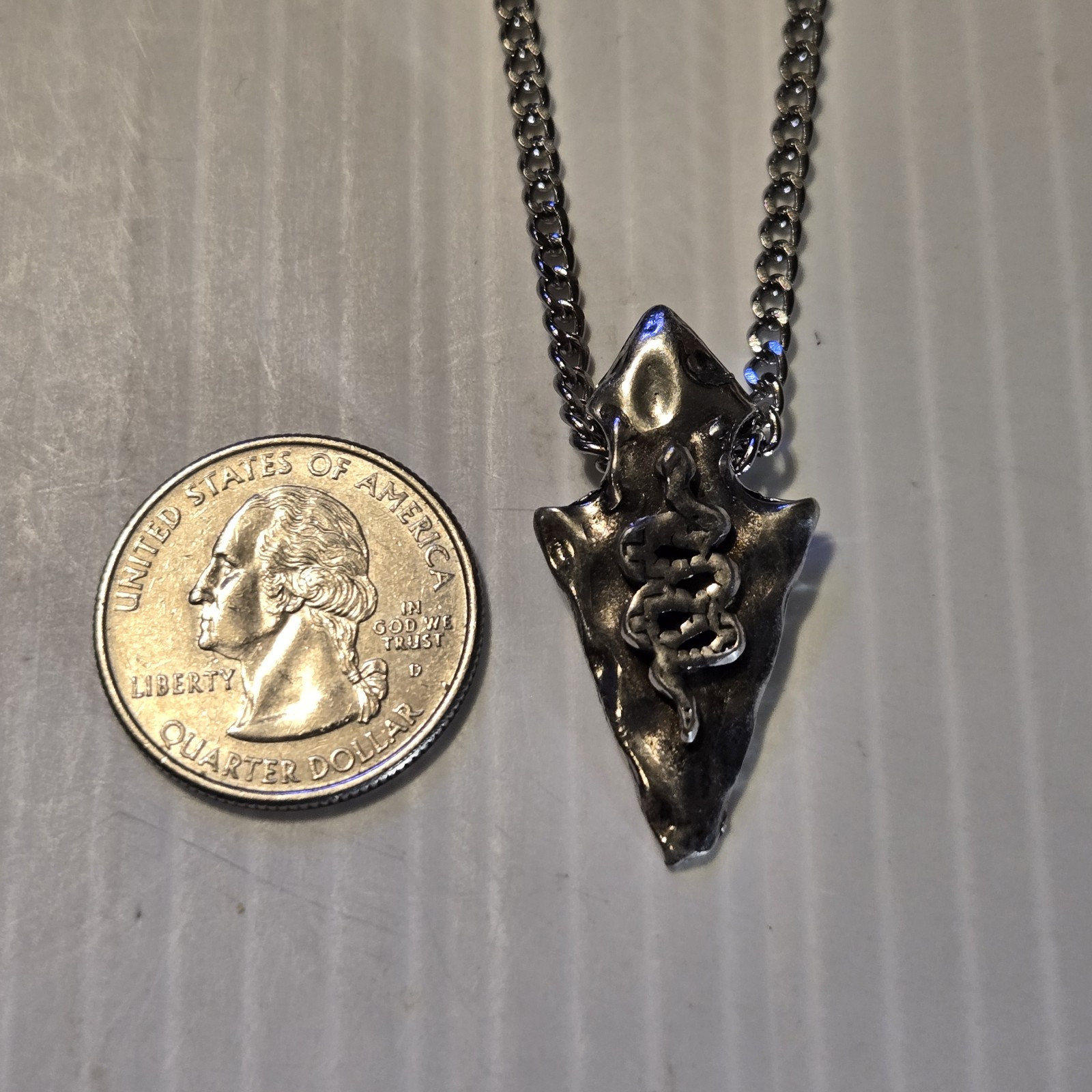 ARROWHEAD / SNAKE Pewter Pendant Charm /18″-24″ STAINLESS CURB CHAIN NECKLACE