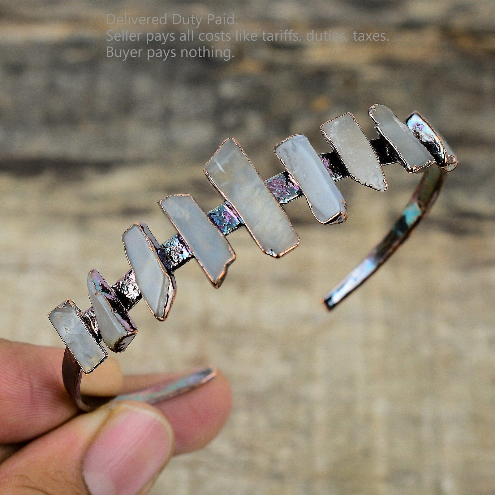 Radiant Natural Mother Of Pearl Copper June Electroformed Wife Bangle Bracelet