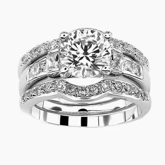 2.95Ct Simulated Diamond 14k White Gold Plated 3 Piece Wedding Ring Set