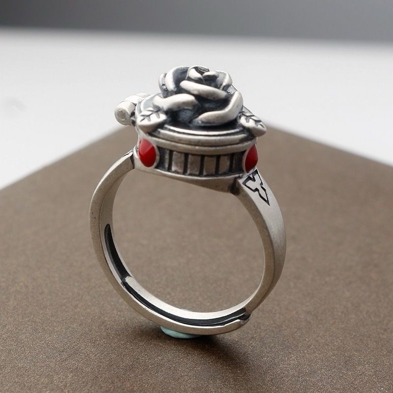 Retro Vintage Gothic Trendy Openable with Box Styles Rose Poison Adjustable Ring