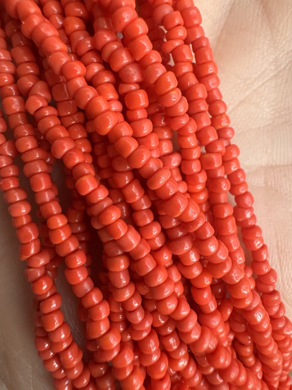 Multi-Strand Red Coral Necklace, Button Closure, 19in