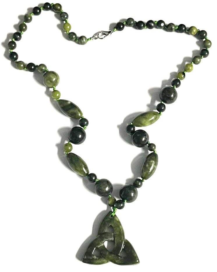 Irish Connemara Marble 28″ TRINITY CARVED NECKLACE JCW 325