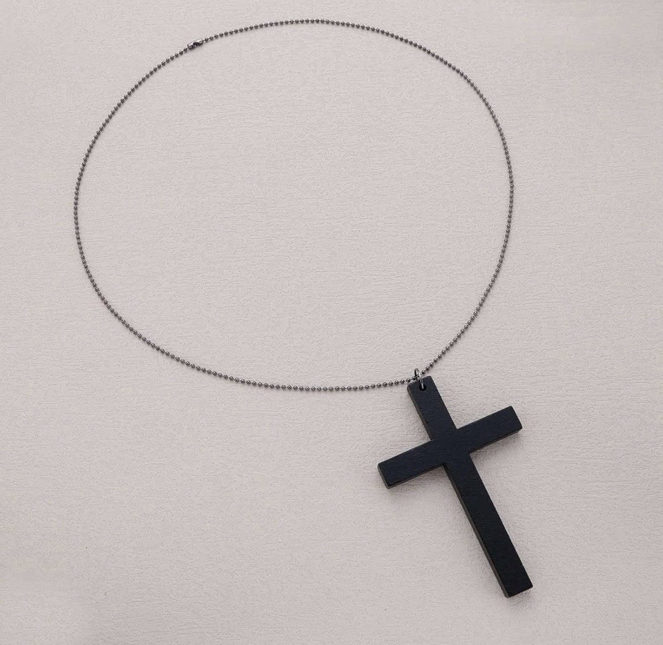 Natural Wooden Cross Pendant 4” Black Religious Cross 27” Necklace.