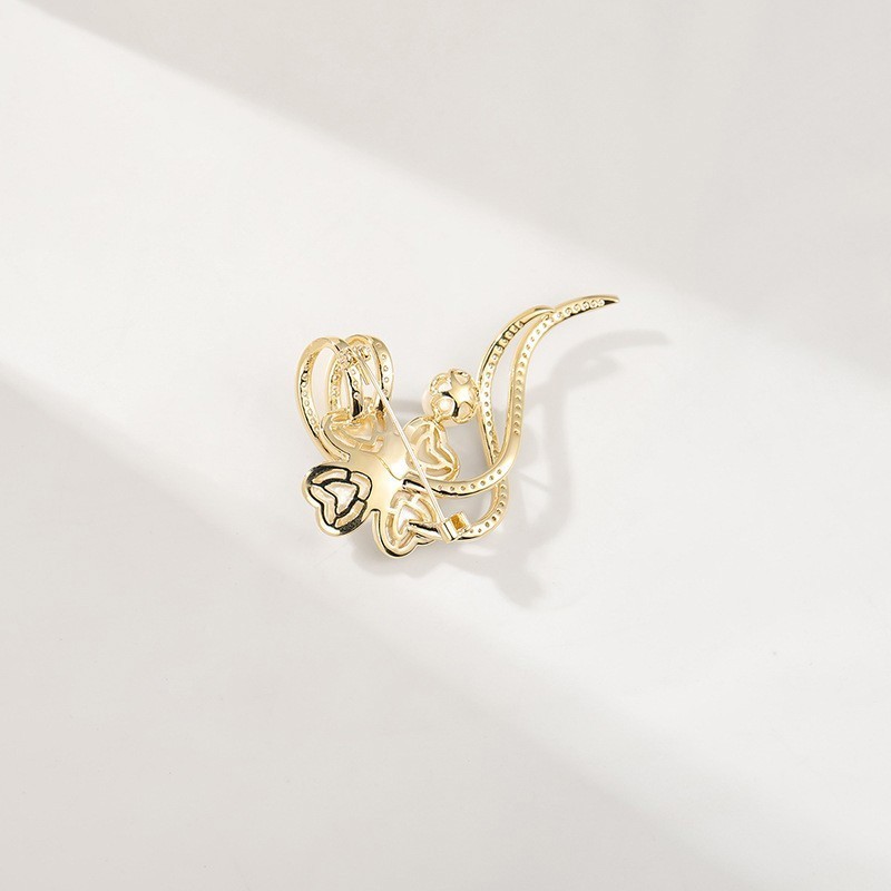 Fashionable Charming Flower Bouquet Clear Zircon Crystal Pearl Woman Brooch Pin