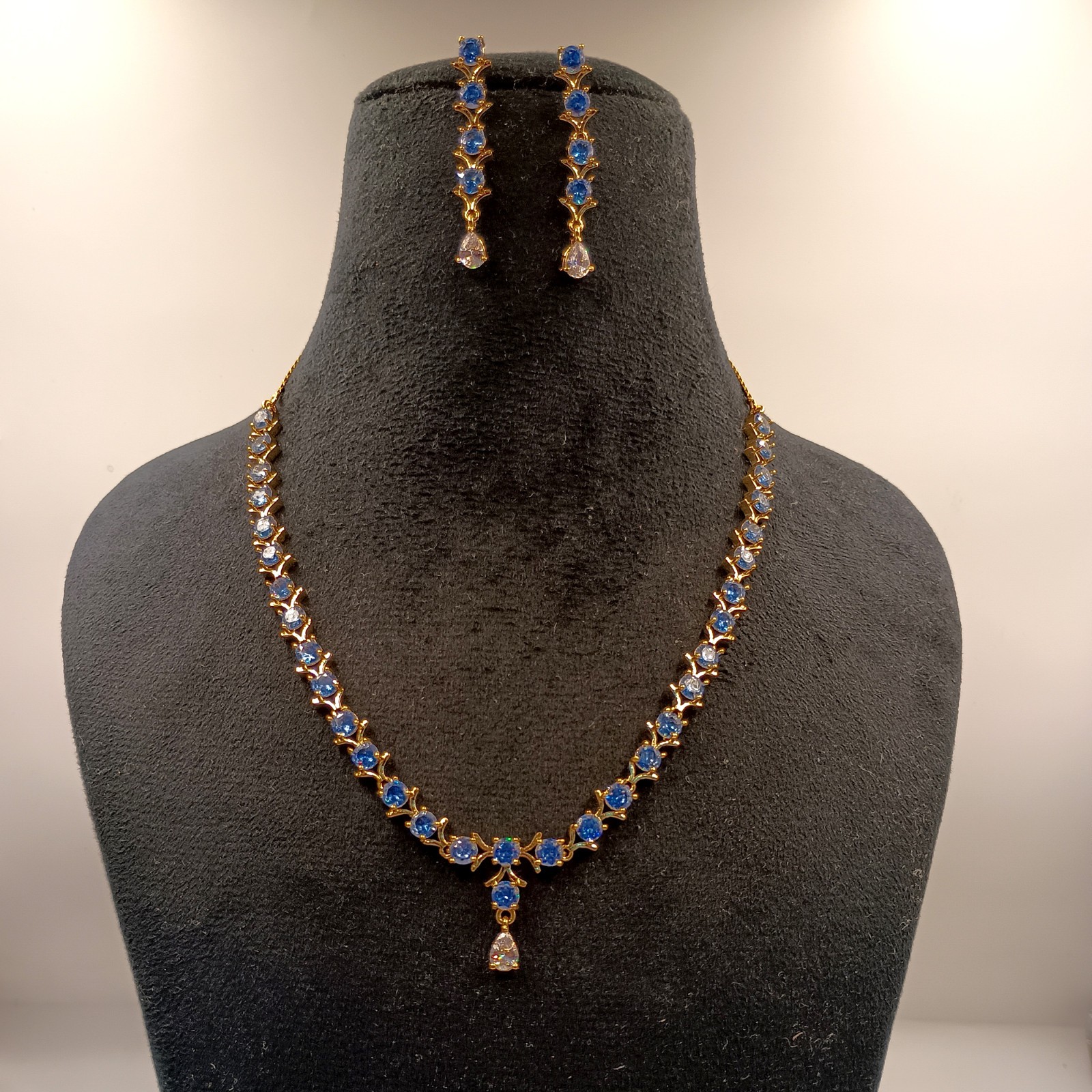 Tanzanite Round Stone Choker Necklace 22k Gold Plated Handmade Indian Style