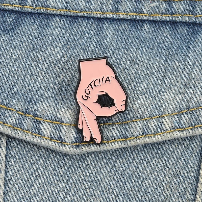 Gotcha Ok Gesture Enamel Pins Brooch Creative Game Okay Gesture Brooche Backpack