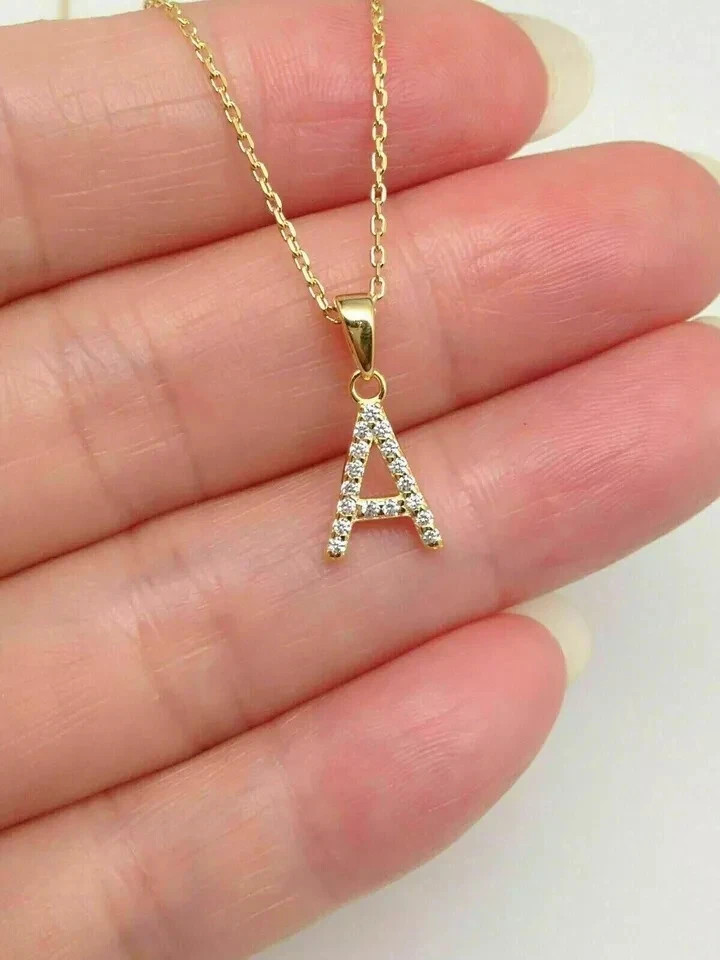 1.00 Ct Simulated Diamond Initial Letter “A” Pendant 14K Yellow Gold Plated