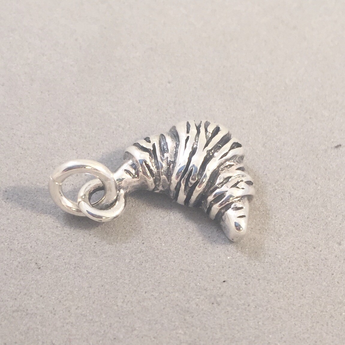 .925 Sterling Silver 3-D CROISSANT CHARM NEW Paris French Pastry Food 925 KT17