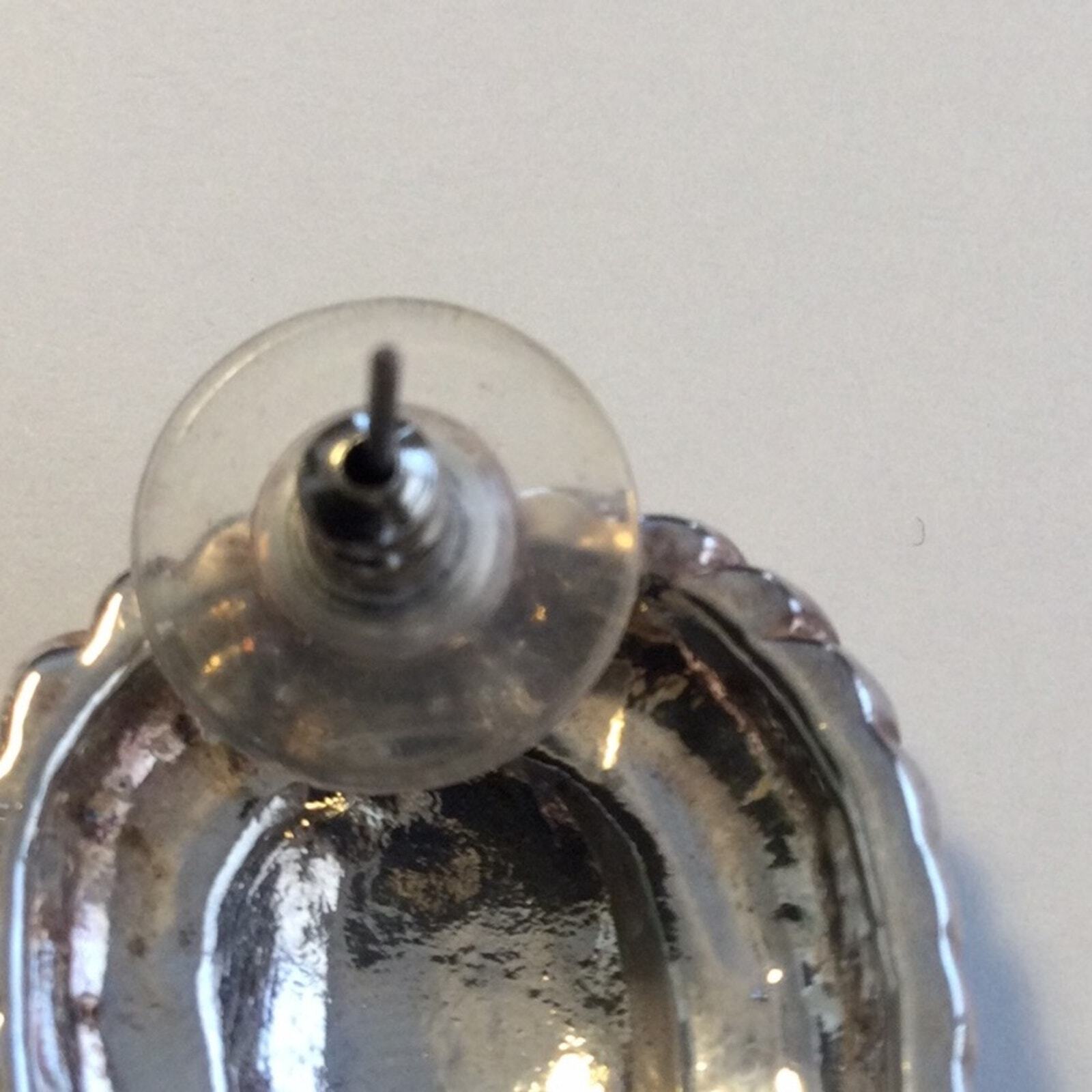 Vintage Silver Tone Double Rope Band Friction Back Earrings