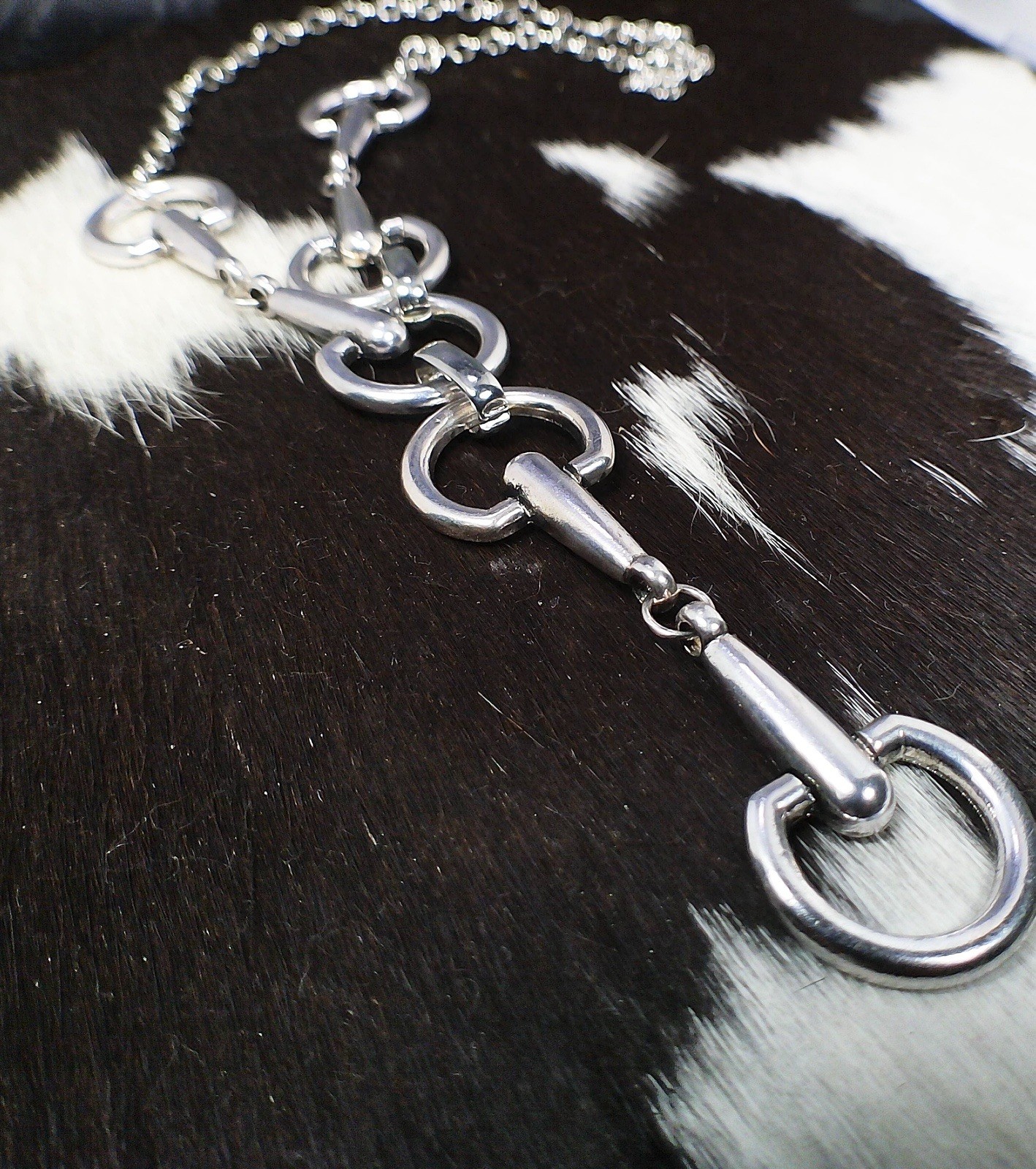 Horse Bit Lariat Necklace Silver Tone Equestrian Western Cowgirl Statement Piece