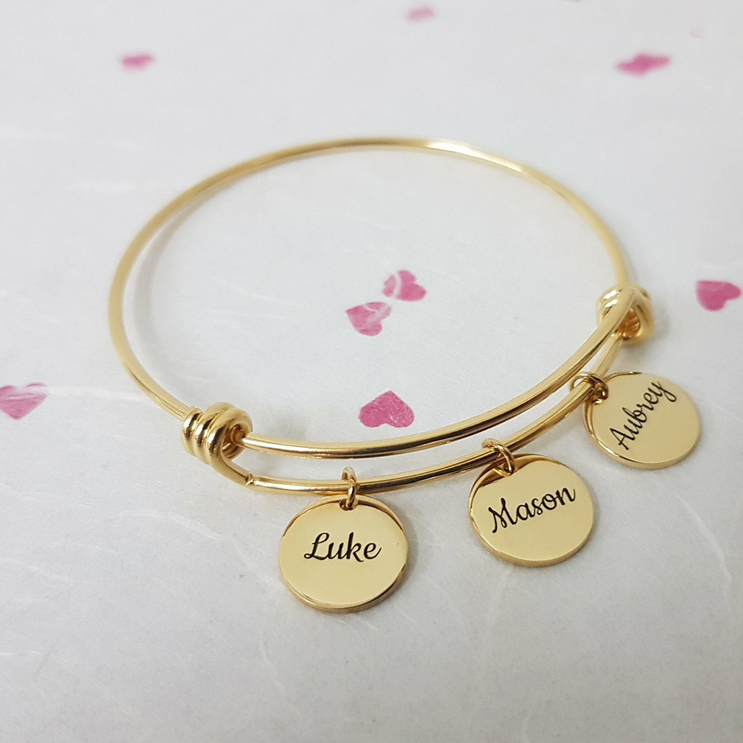 Customize Disk Names Bracelet Charms with Names and Birthstones Gift for Her