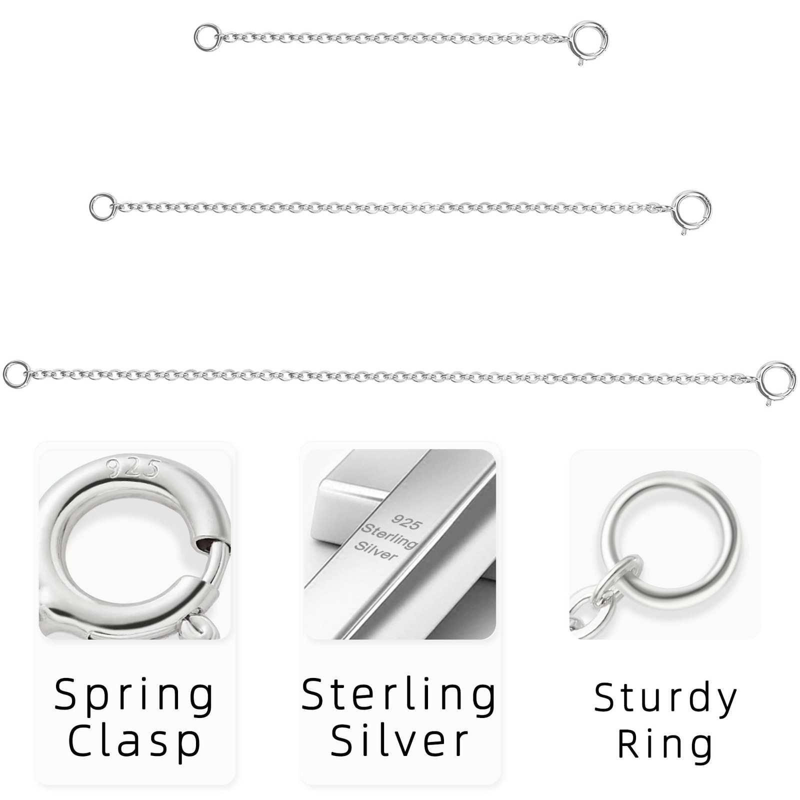 925 Sterling Silver Necklace Extender Sterling Silver Necklace Chain Extender…
