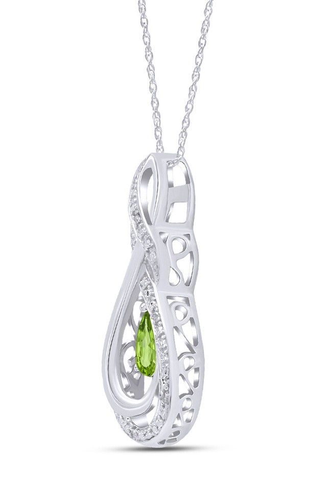 Teardrop Pendant Necklace Simulated Peridot & Natural Diamond Sterling Silver