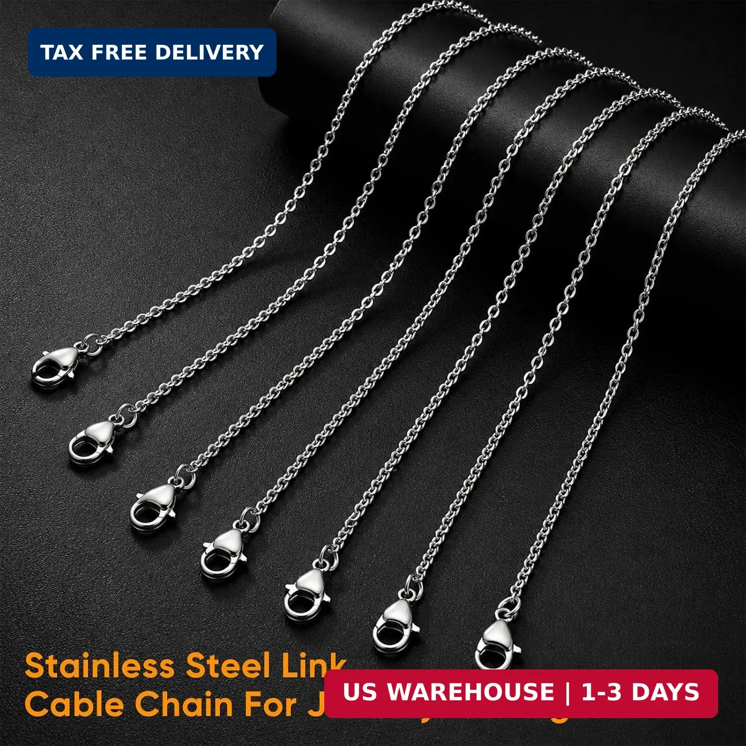 20 Pack Silver Necklace Chain Stainless Steel Link Cable Chain with Lobster Clas