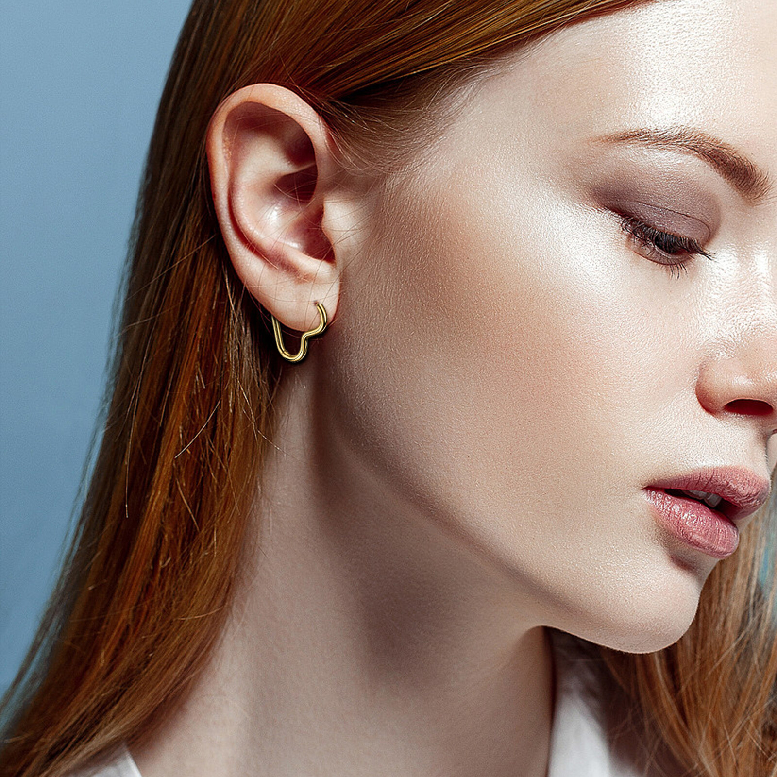 Women Glossy Heart Hoop Earrings Pierced Stud Stainless Steel Hypoallergenic 18G