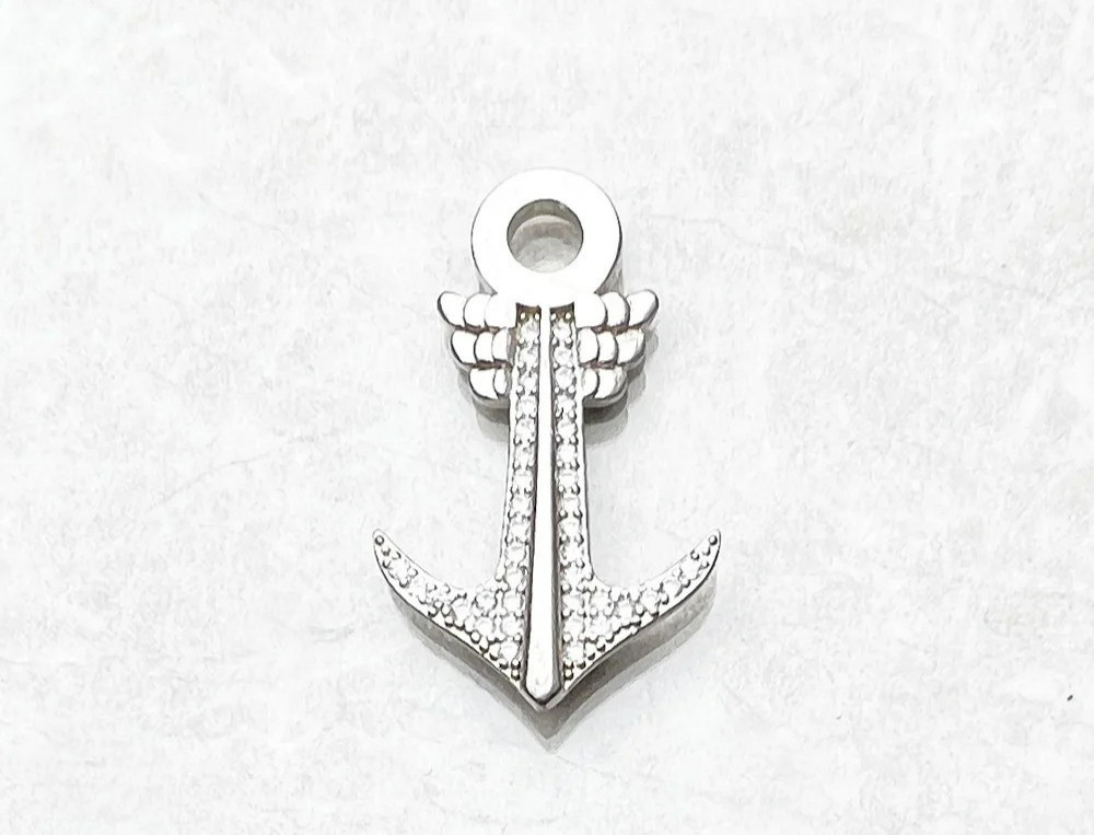 925 Silver Anchor Ship Cubic Zircona Pendant Charm