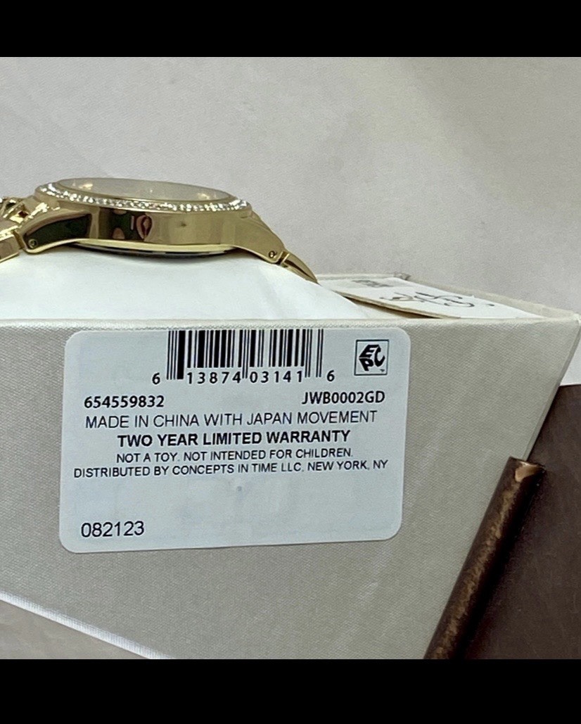 Jessica Simpson Watch Gold Tone Crystal Lion Head Hinged Bangle Bracelet Set NEW