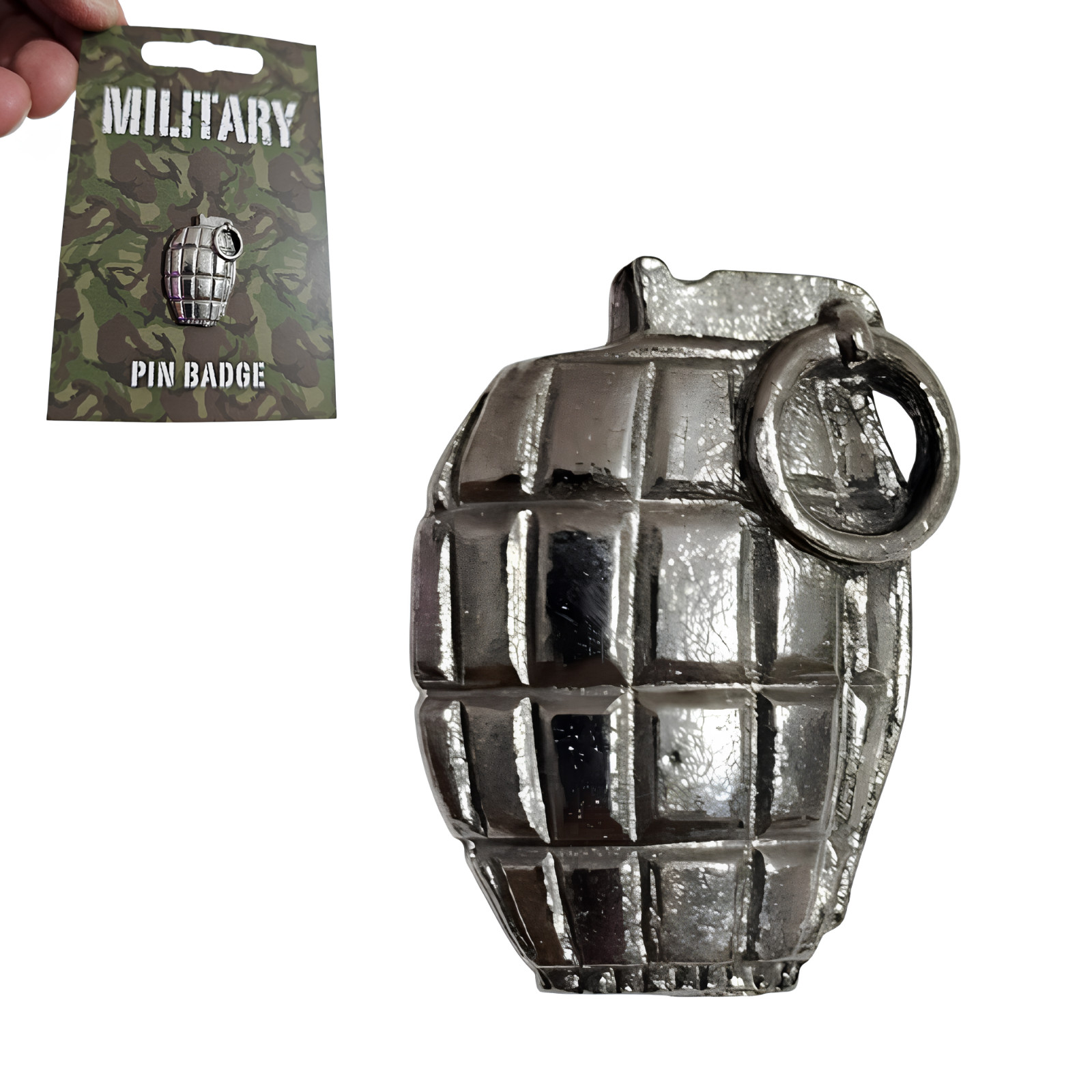 Hand Grenade Pin Badge English Pewter Military Army Collectors Brooch Gift 25mm