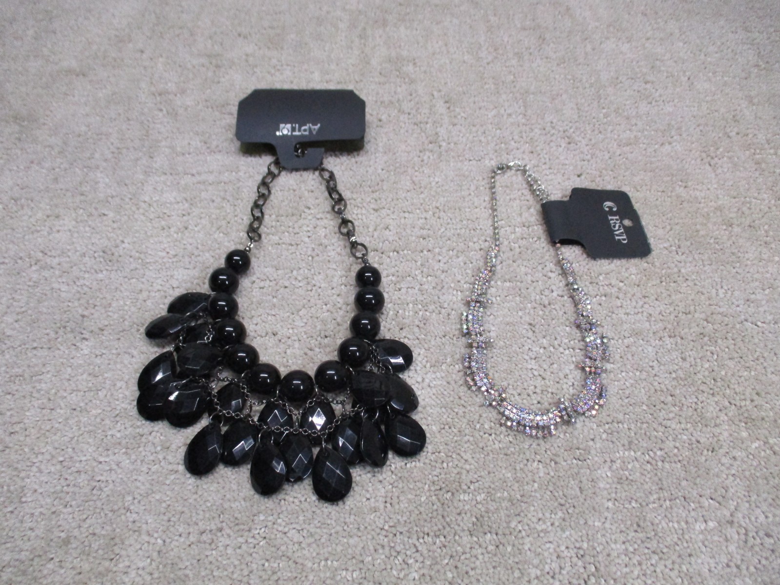 APT 9/ C RSVP Jewelry Necklace Lot Of 2 Black Stone Rhinestone NWOT