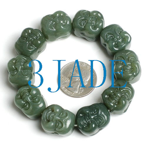 Hand Carved Celadon Jade Nephrite Buddha Beads Bracelet