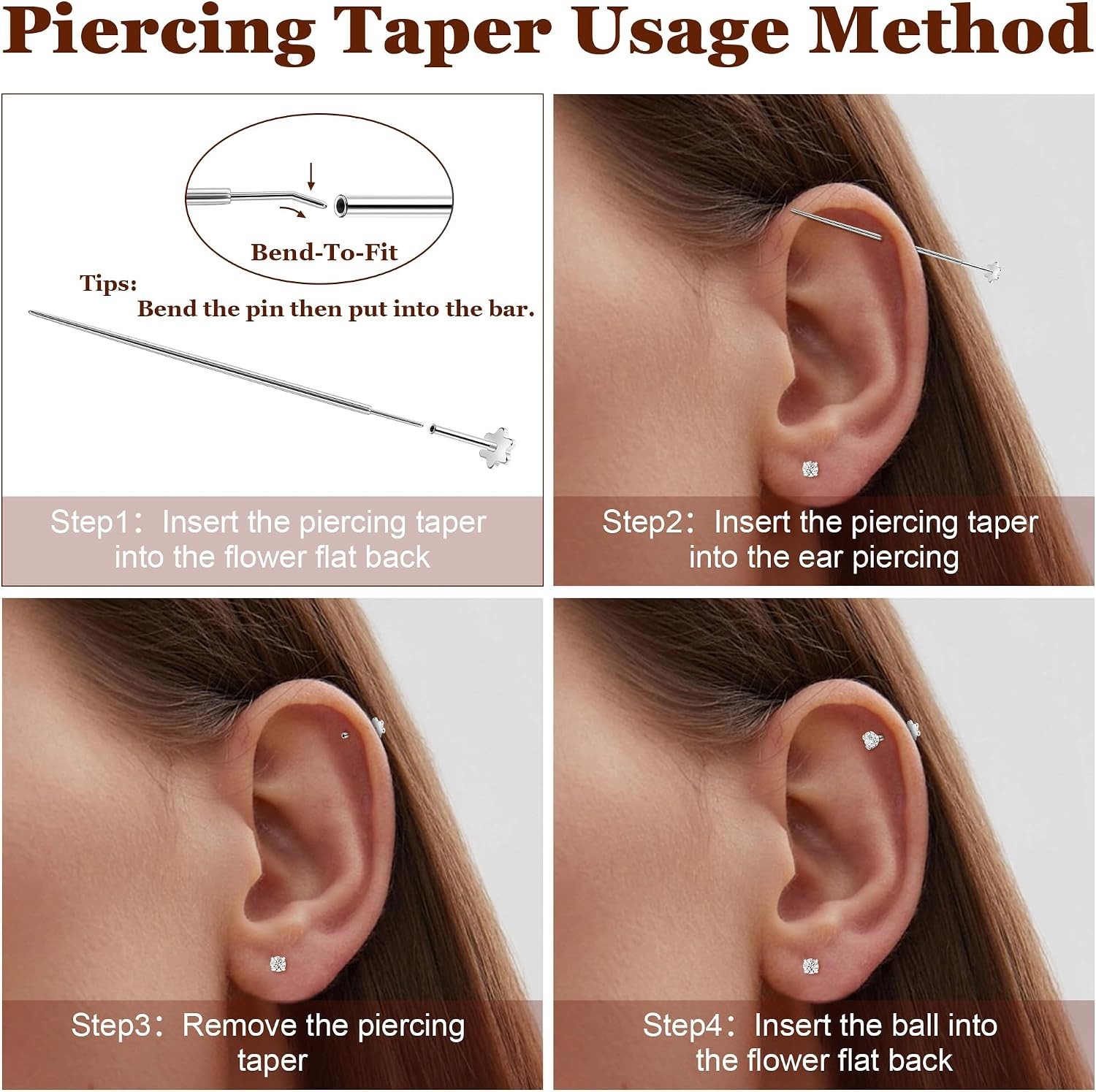 5Pairs 18G 20G Threadless Earring for Women 316L Stainless Steel Push in Earr…