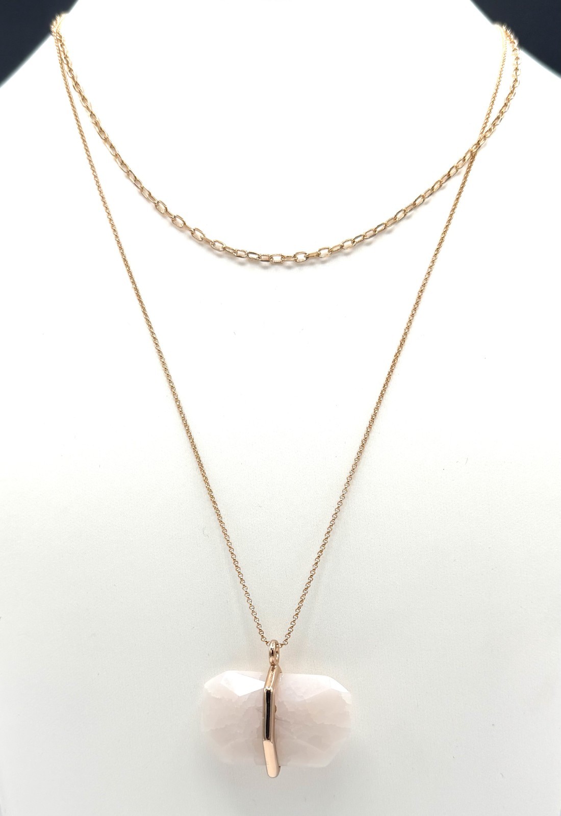 Vince Camuto Rose Gold Tone Double Layer Rock Crystal Pendant Necklace 30″ NWT