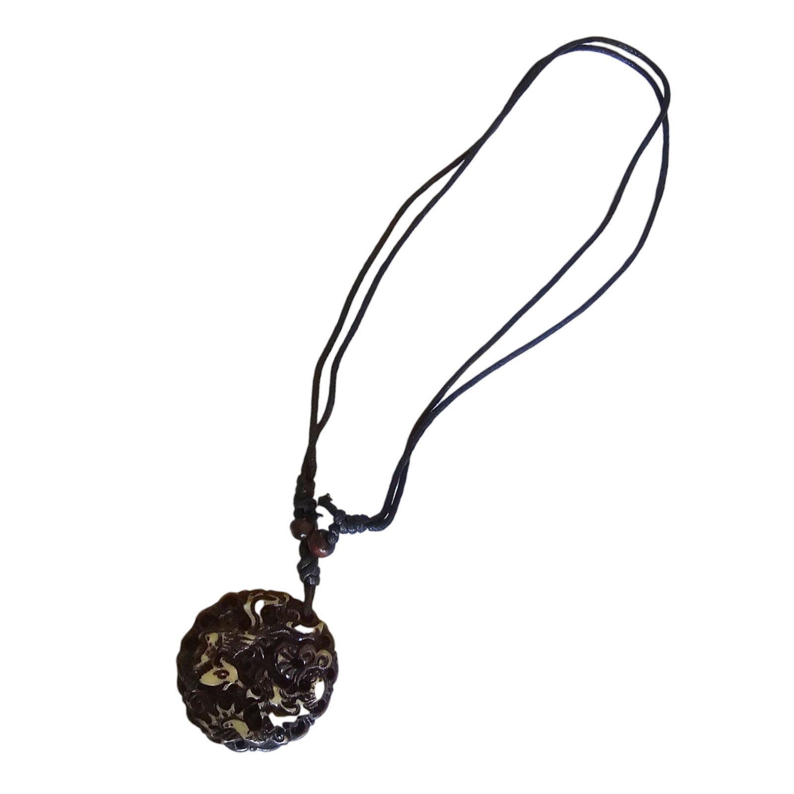 Dragon and Phoenix Pedant Necklace Imitation Yak Bone Yin Yang Adjustable Cord
