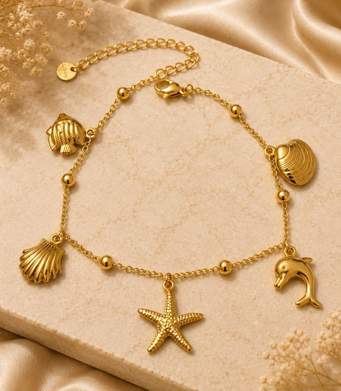 Gold Plated Adjustable Charm Anklet /Bracelet Cable Chain Starfish Sea Life