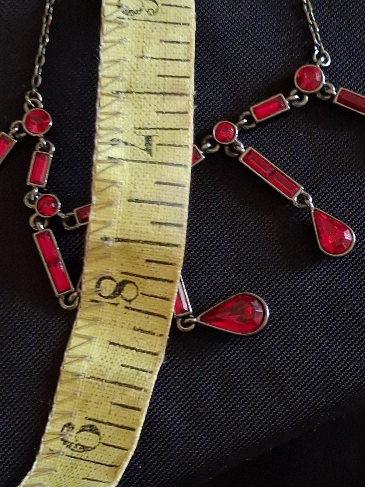 Givenchy Gunmetal Dangle Bib Dainty Red Stones Necklace