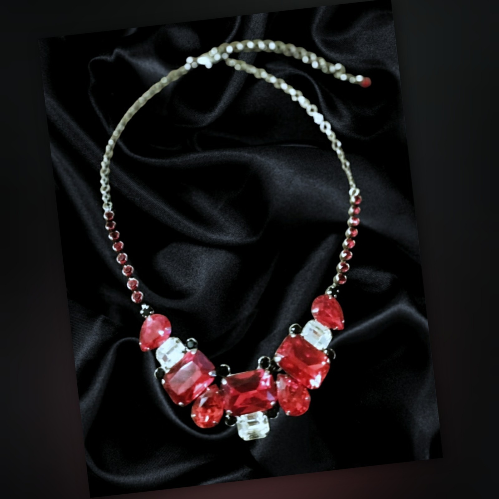 Sorrelli Ruby Red & Clear Rhinestone Statement Bib Necklace 18-22″
