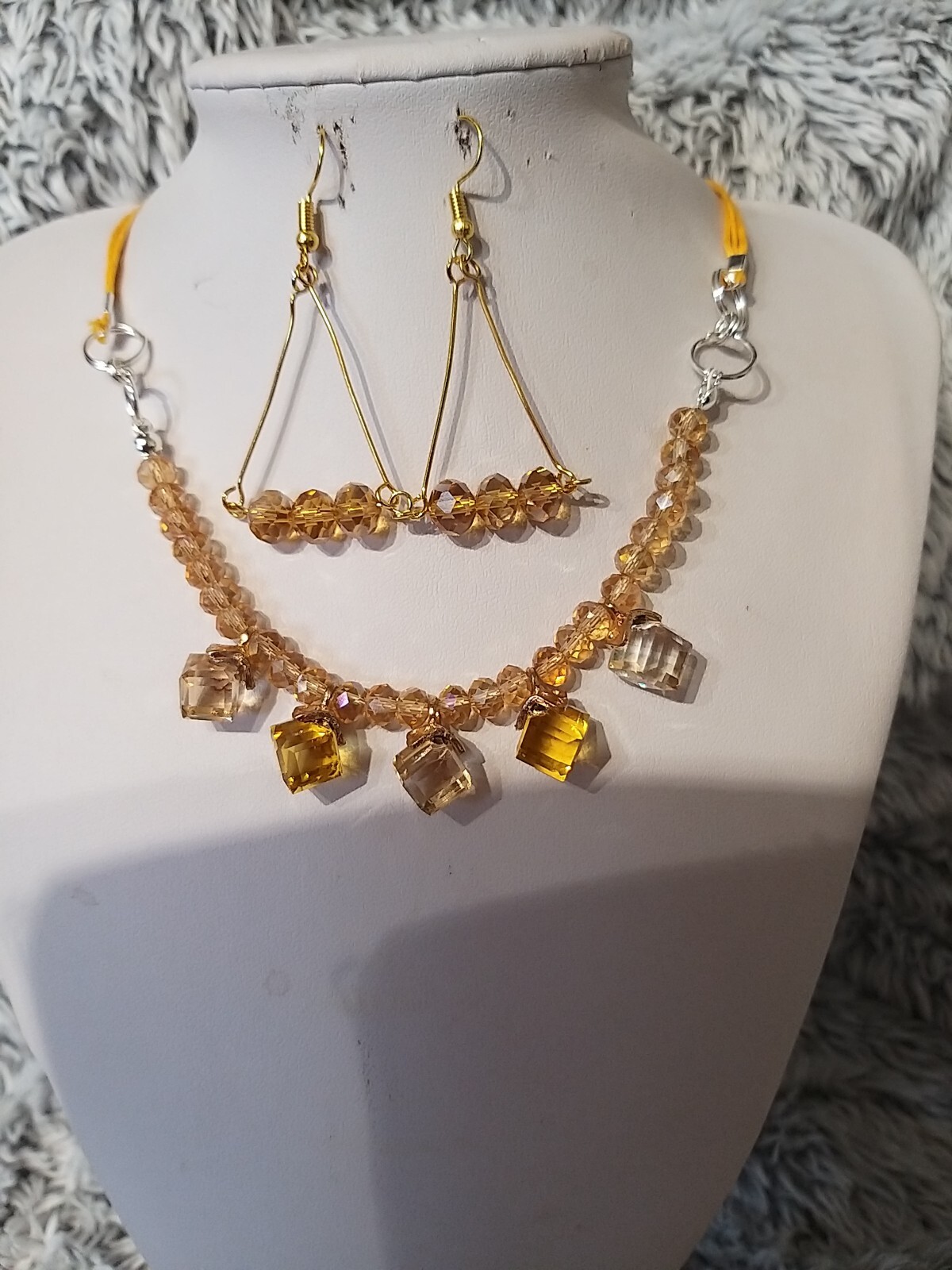 orange Topaz cube necklace and earrings handmade exclusive to the buyer