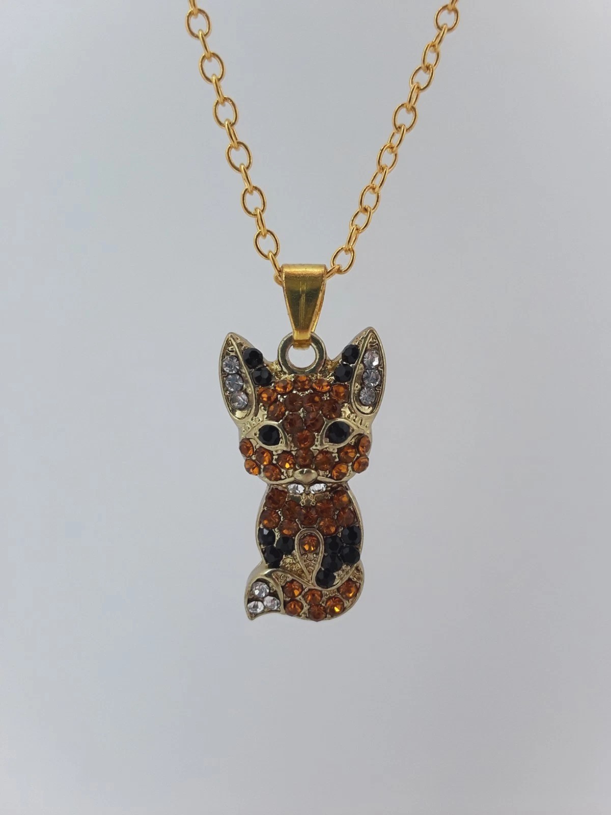 Sparkling Fox Rhinestone Pendant Necklace Golden Toned Wildlife Gift New