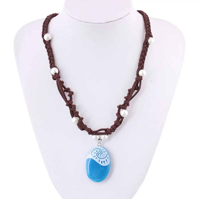 Blue Stone Luminous Pendant Necklace Rope Chain Fashion Jewelry