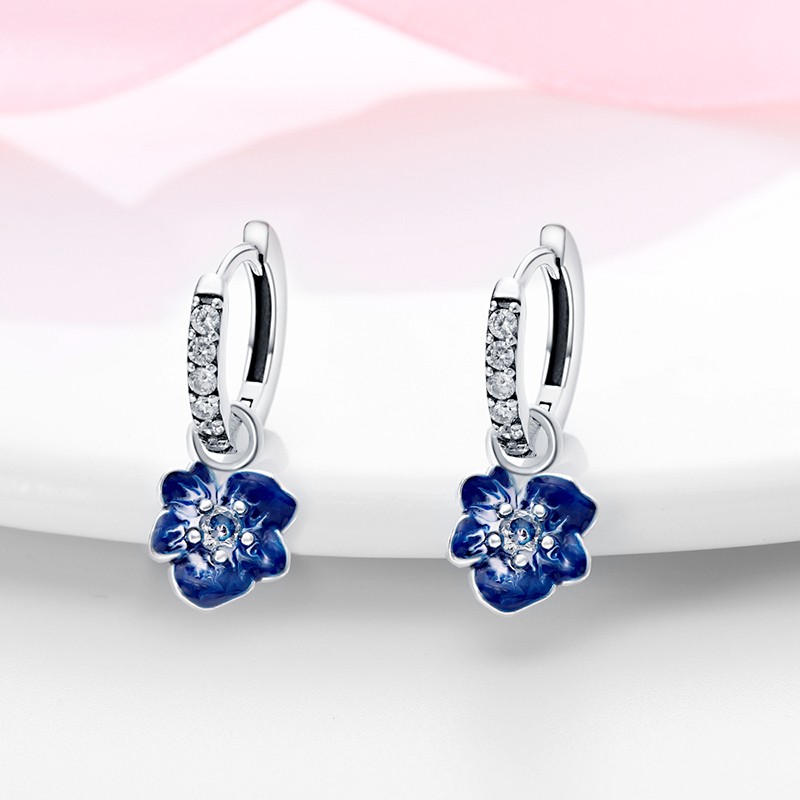 PANDACH 925 Sterling Silver Tiny Flower Drop Earrings Women Hoops Jewelry Gifts