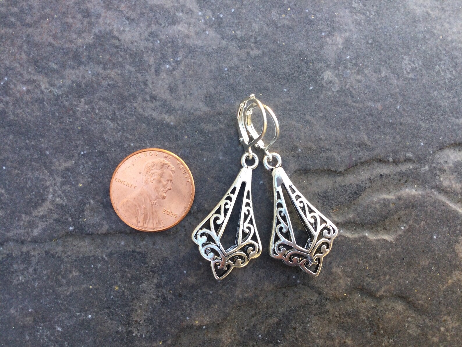 Silver Filigree Dangle Earrings with Sterling Silver Leverbacks