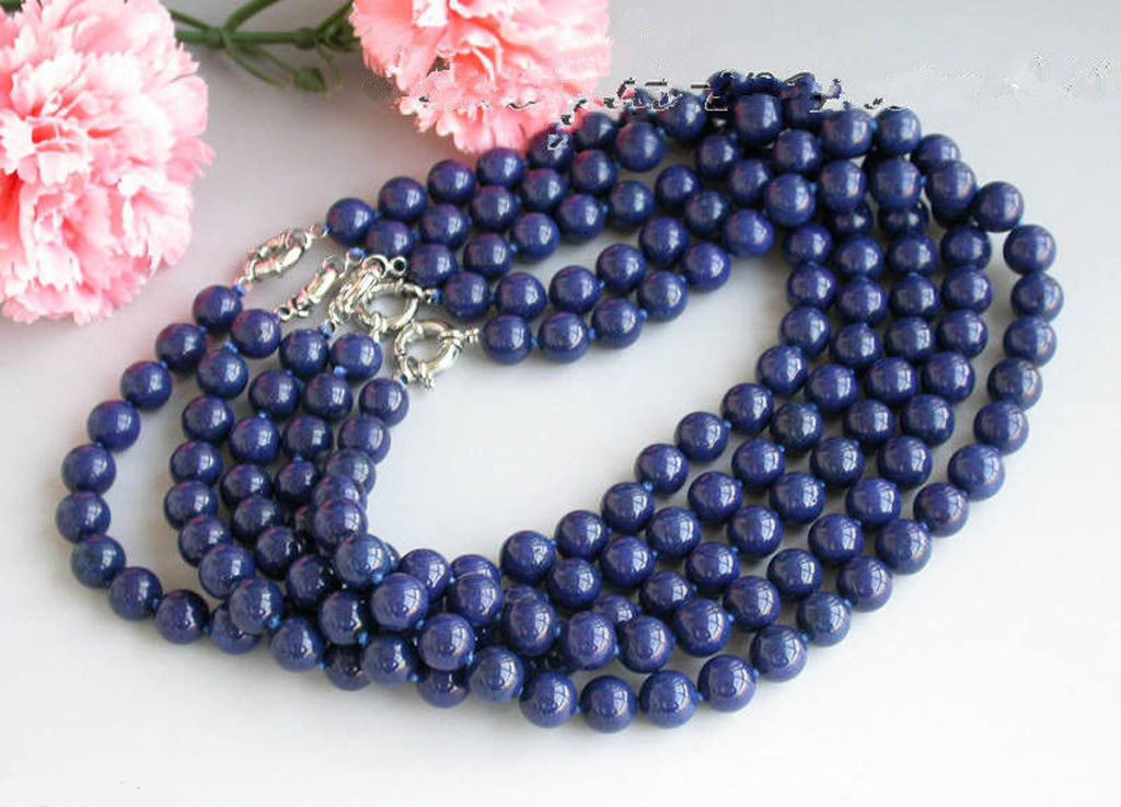5pcs 8mm Natural Blue Lapis lazuli Gemstone Round Beads Necklace 18”
