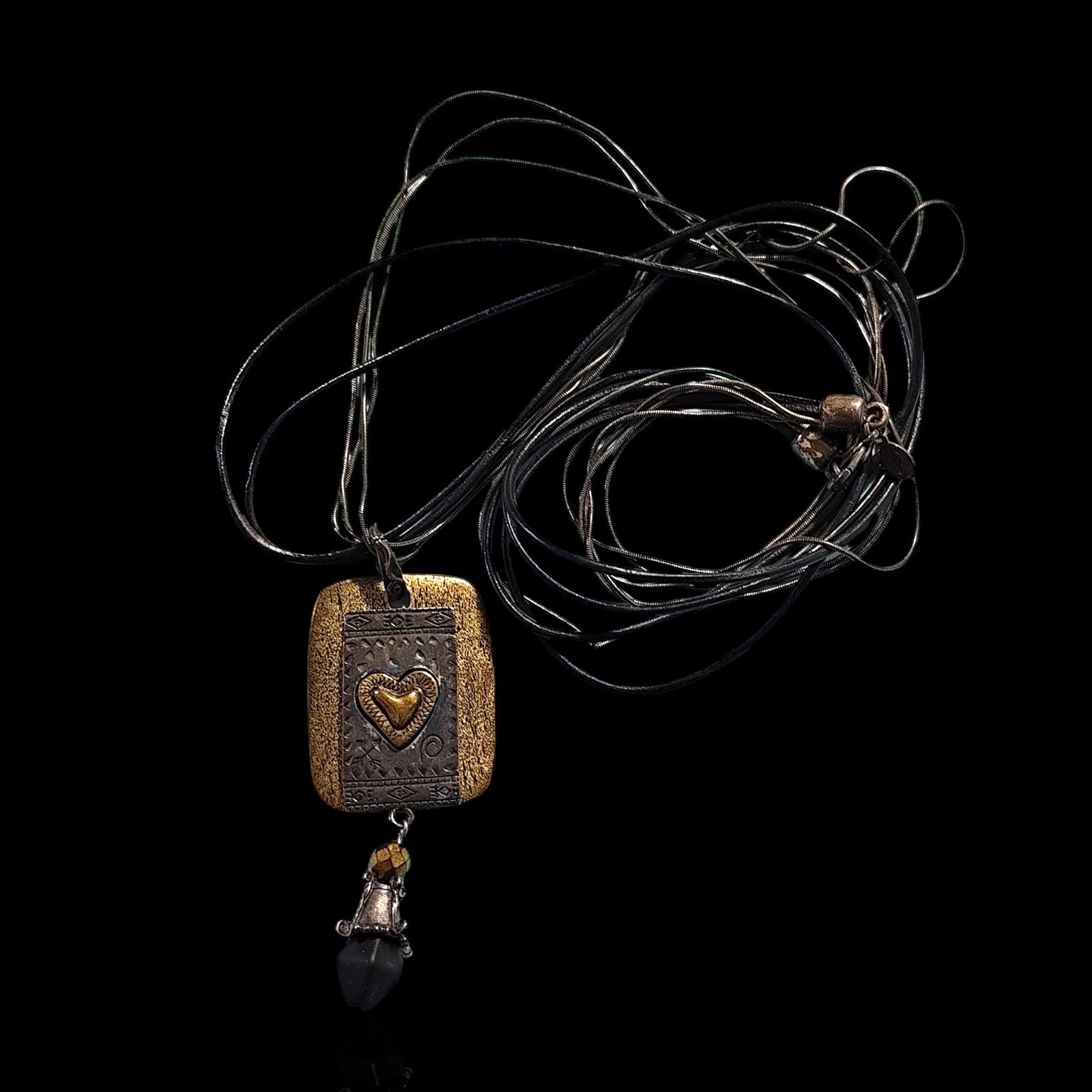 Chicos Distressed Rugged Mixed Material Metal Heart Love Necklace 30″