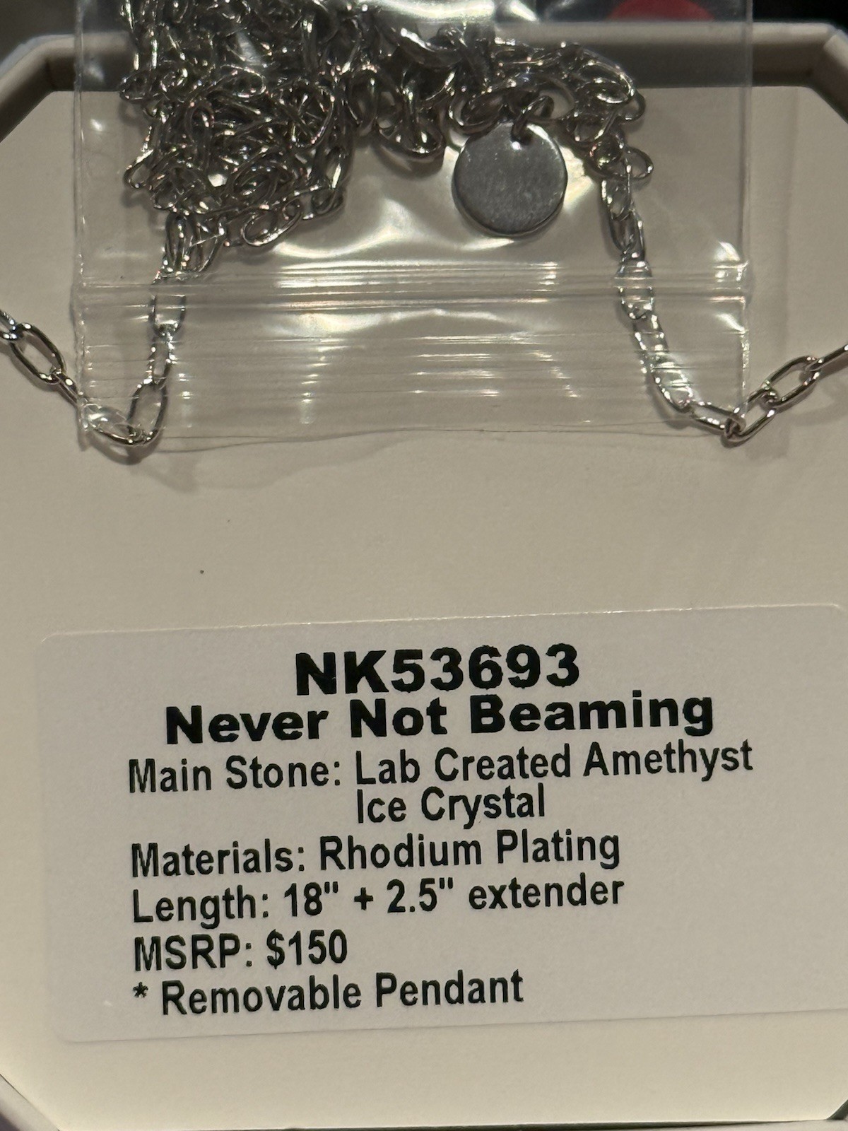Bomb Party BP, NK53693-Never Not Beaming Necklace-Amethyst on Rhodium-NEW