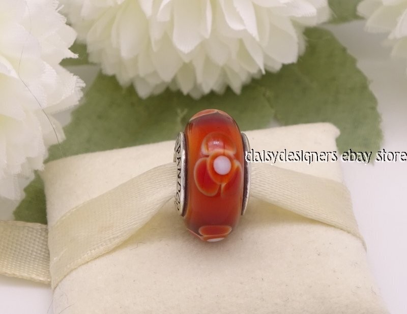 Authentic Pandora Cinnamon Flowers Glass Charm 790646 Retired
