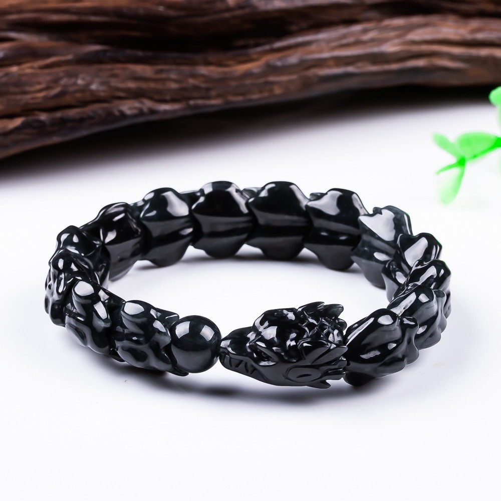 Natural high-end A-grade jade black chicken black dragon bone bracelet